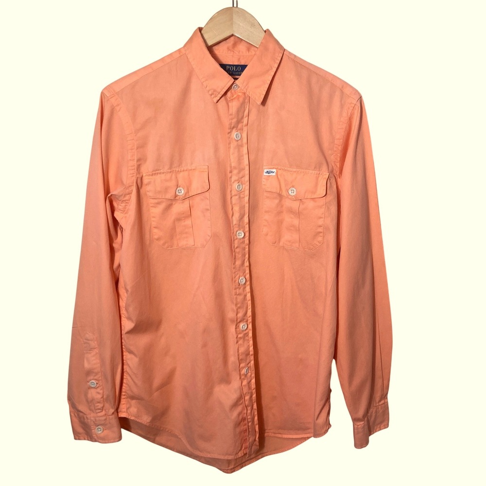 Polo‎ Ralph Lauren Beach Twill Mens Medium Peach Orange Button Down Shirt L/S